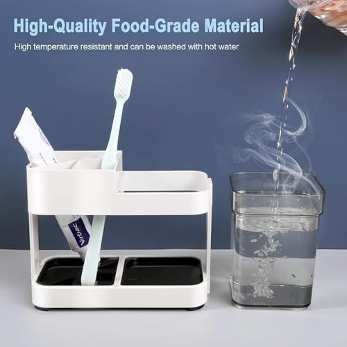 Image of STEFFAN Toothbrush Holder for Bathroom Wall, Toothbrush and Toothpaste Holder with 2 Cups, Multipurpose Bathroom Organizer, Durable Wall Mounted Brush Holder, Space Saving Bathroom Accessories