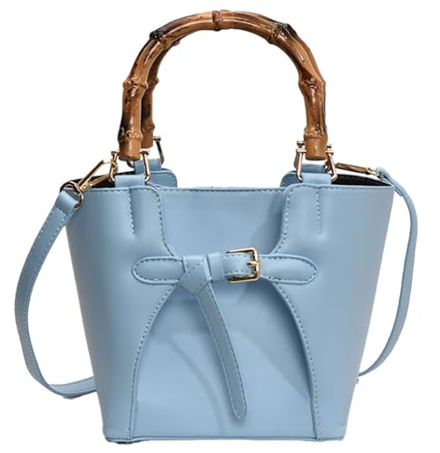 Women’s Bucket Bag Trendy Crossbody Bags For Women Vegan Leather Bamboo Handle Shoulder Handbags Spring Summer Travel Purse