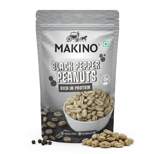 Image of Makino Black Pepper Roasted Peanuts | 140gm | Chatpata & Tasty Roasted Peanut Snack | High Protein, Gluten Free, Zero Cholesterol & Trans Fat | Crispy Crunchy Namkeen | Fiber Rich