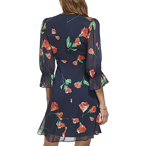 Image of DKNY Women's V-Neck Balloon Sleeve with Ruffle Hem