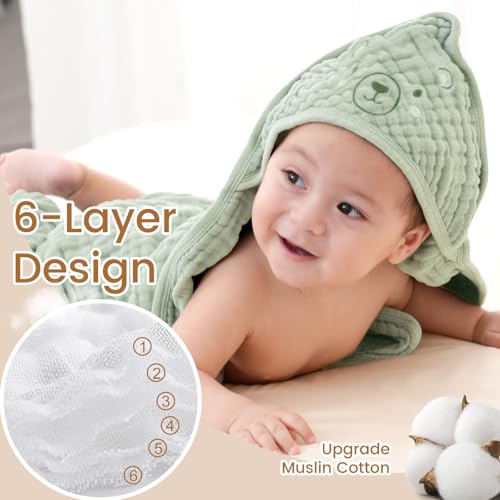 Image of david's kids 2 Pack Hooded Baby Towels, Large 32 inchx32 inch, 6 Layer 100% Muslin Cotton Highly Absorbent Boy Girl Bath Towel for Newborn, Infant, Toddler, Ultra Soft and Breathable Baby Essentials, Animals
