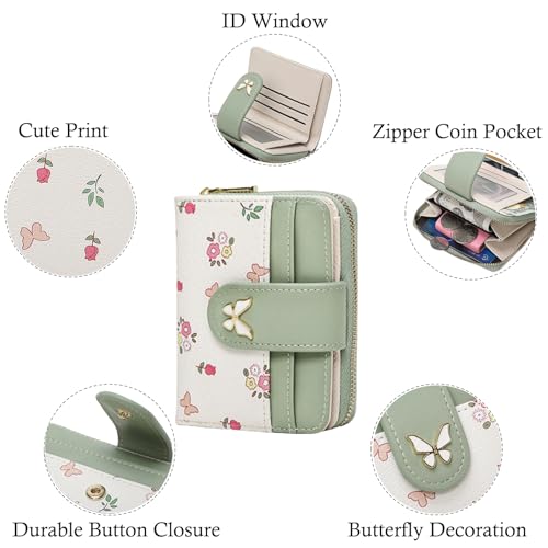 Wallet Women Small RFID Blocking Bifold Compact Credit Card Holder Floral Cute Ladies Purse with Zipper Coin Pocket3