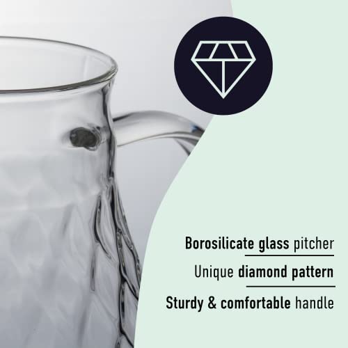 Borosilicate Glass Pitcher With Lid And Spout - 68 Ounces Cold And Hot Water Carafe With Unique Diamond Pattern, Beverage Pitcher For Homemade Iced Tea And Juice. #TOP1