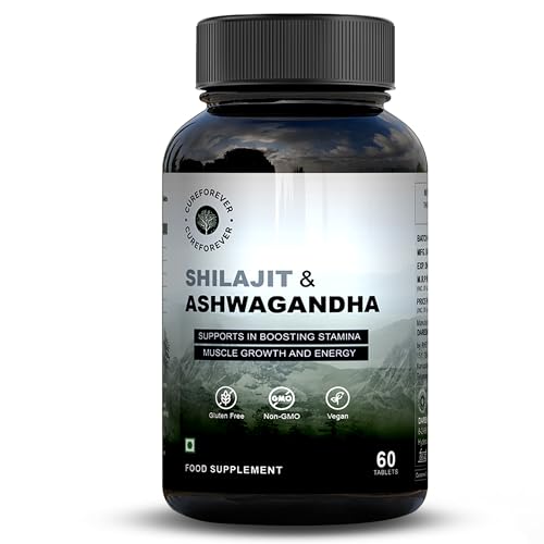 CUREFOREVER Shilajit & Ashwagandha 1000mg | Lab Tested Himalayan Shilajeet (500mg) + Ashwagandha (500mg) | Powerful Duo Formula for Energy, Strength & Stress Relief | Immunity booster for Men & Women | 60 Tablet