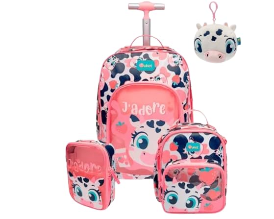 Kit Mochila Escolar Grande Com Rodinha Vaquinha Puket