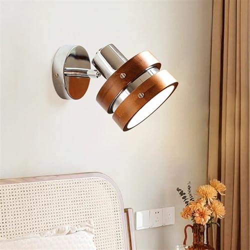 Lámpara de pared de madera giratoria para mesita de noche pequeña 3