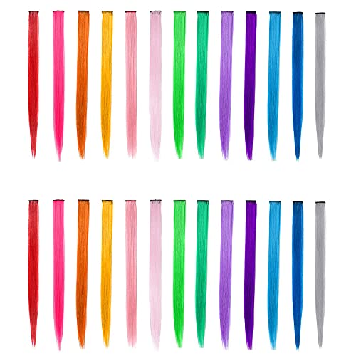 Soyzmyx 26 Pcs Colored Hair Extensions, Soyzmyx Multi-Color Party Highlights Clip In Synthetic Hair Extensions, 22 Inch Colorful Straight Hairpieces For Girls Women Kids Hairpieces In Halloween cover