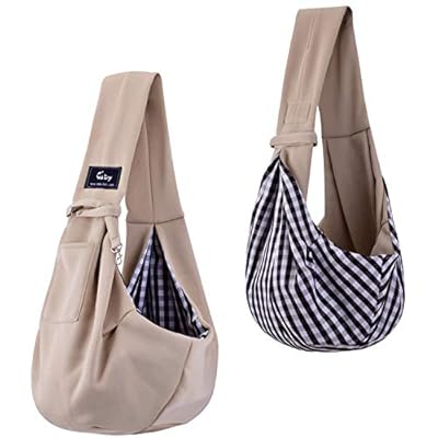 CUBY Reversible Pet Sling Carrier Hands-free Sling Pet Dog Cat Carrier Bag Soft Comfortable Puppy Kitty Rabbit Double-sided Pouch Shoulder Carry Tote Handbag (Apricot)