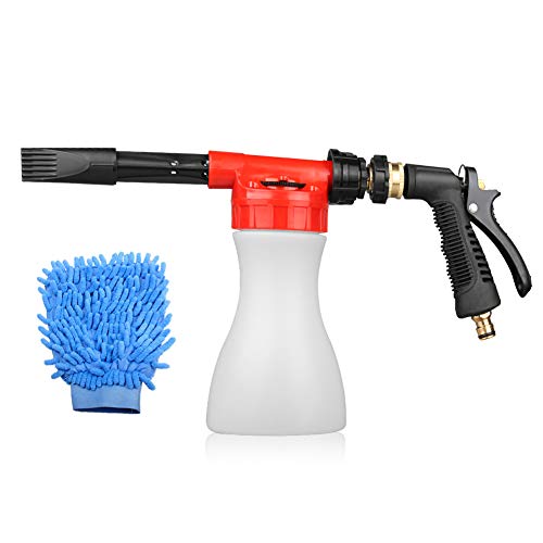 GES Car Foam Gun, Adjustable and Blaster Car Wash Sprayer with 0.23 Gallon Bottle, Adjustment Ratio Dial Foam Sprayer Fit Garden Hose for Car Home Cleaning and Garden