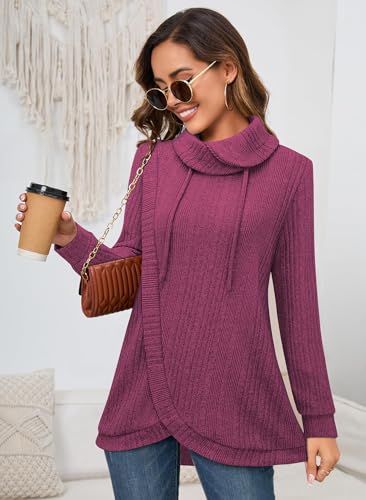 Image of Bulotus Tunic Sweaters for Women 2025 Turtleneck Sweater Pullover Lightweight Warm Tunic Tops for Leggings Loose Fit