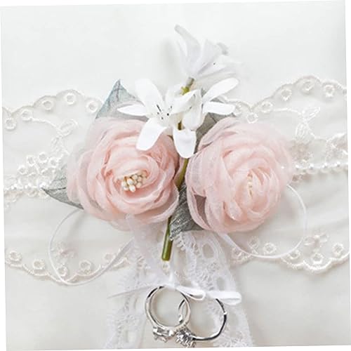 Almohada de satén para anillo de bodas con colchón de encaje de alta costura 7