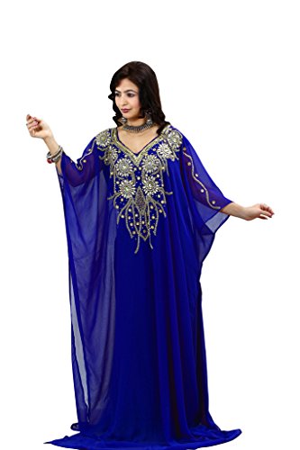IndianAttire Women's Dubai Kaftan Farasha Abaya Jilbab Maxi Dress RoyalBlue