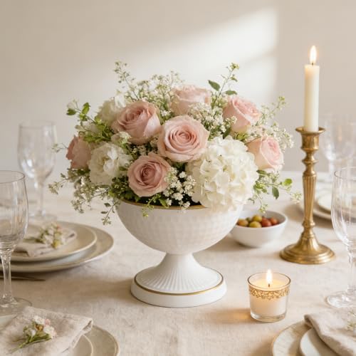 White Vases for Wedding Centerpieces, Set of 10 Metal Vase Small Table Centerpiece Flower Stands Wedding Arrangement for Weddings Reception Home Floral Decor Anniversary by ASHELYULLA - Used condition - Image 3