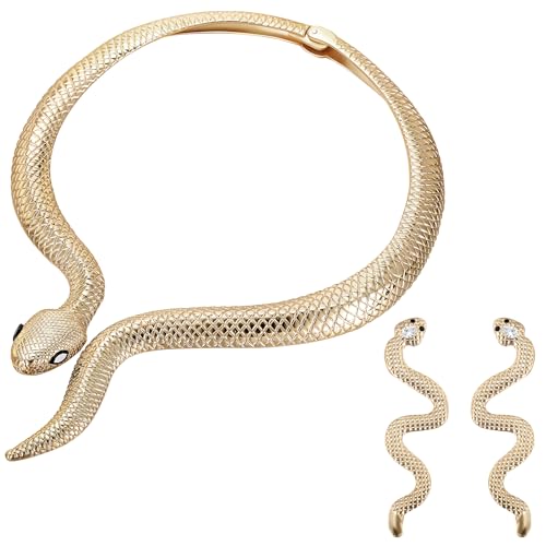 Fumete Gold Snake Jewelry Set for Women Gothic Snake Necklace Choker with Earrings for Halloween Medusa Costume Accessories