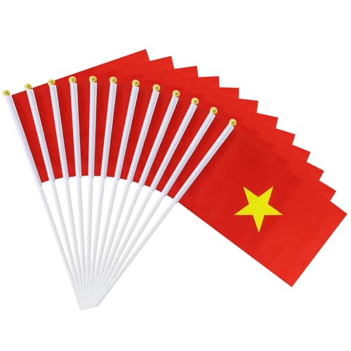 20 Pack Small Vietnamese Flags on Stick, 5.5 x 8.2 Inch Mini Vietnam Handheld Flag, Weather...