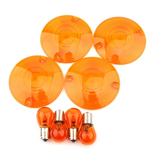 Bacar Motor 4 Pcs Turn Signal Light Indicator Lens with Light Bulbs for Harley Electra Glide FLHT 1986-2013, for Road King FLHR 1998-2013, Road Glide FLTR 1998-2003, Amber