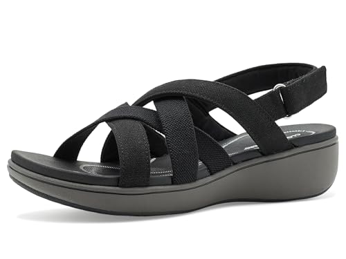 Clarks Cloudsteppers Women's BreezeRae Ana Wedge Sandal, Black Canvas, 5.5 Medium US - image 1