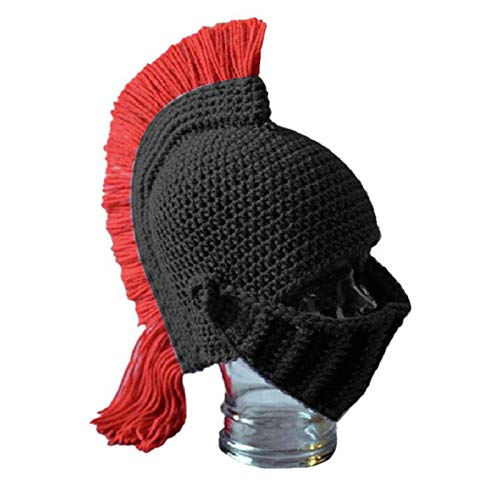 Scucs König Spartan Helm Strickmütze, Herren Handarbeit Mütze Stricken Lustig Hut Cosplay Ritter Helm Kappen, Häkelmütze Strickmütze, Ski Funny Face Cover Warme Wintermützen, Mütze für Männer Frauen Cover