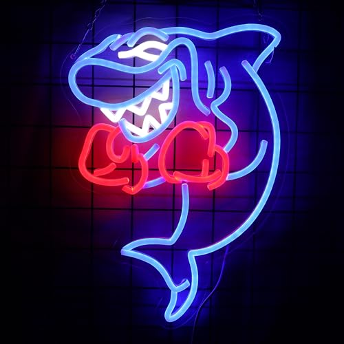 Image of Shark Boxing Neon Sign, Boxer Shark Neon Light for Home gym Decor Fitness Wall Art Decor gifts for men