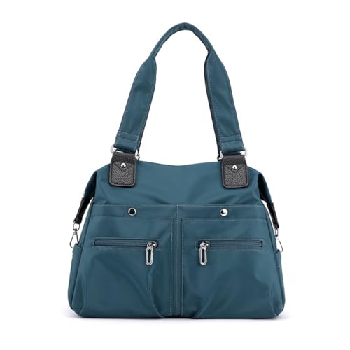 Bolsa de ombro impermeável com vários bolsos de grande capacidade, bolsa de nylon leve com zíper, Azul