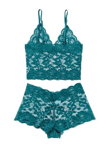 Image of Lilosy Sexy Sheer Floral Lace Pajamas Lingerie Set High Waist Sleepwear Bra and Panty 2 Piece Nightwear
