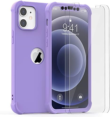 ORETech Compatible with iPhone 12 Mini Case, with [2 x Tempered Glass Screen Protector] Full Body Shockproof Heavy Duty Protection Hard PC Soft TPU Bumper Slim Phone Case Cover for 5.4 inch - Purple