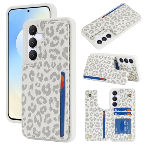 Étui portefeuille pour Samsung S25 FE iCoverCase en cuir léopard gris