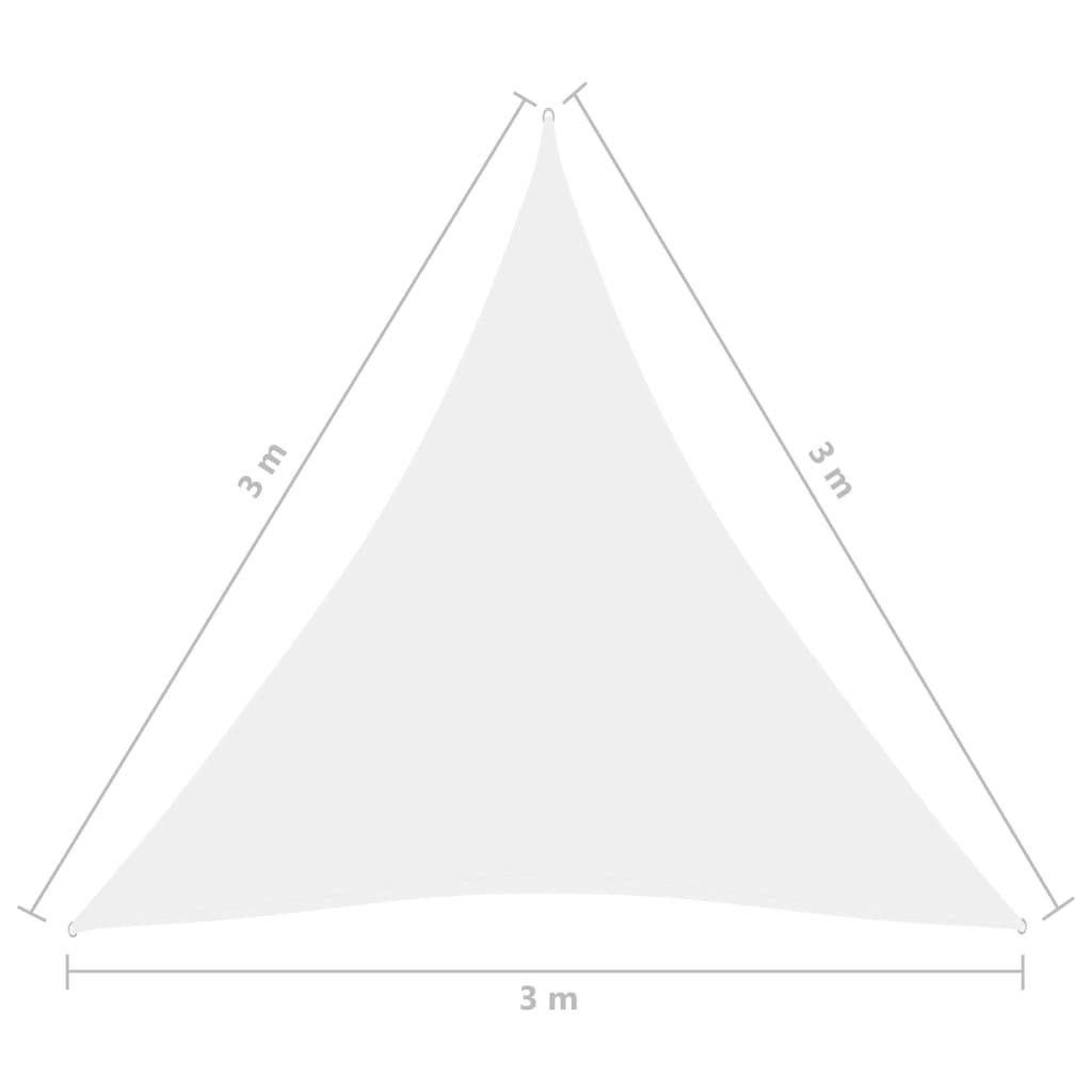 Voile d'ombrage, triangle, protection solaire, protection contre les intempéries, imperméabilisée, pour jardin extérieur avec cordes et kit de fixation, 3 x 3 x 3 m, tissu Oxford blanc.