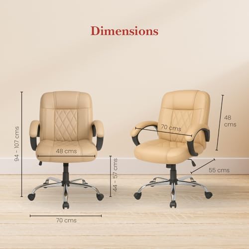 Image of activa Ergonomic Office Chair with Premium Leatherette & Padded Seat | Adjustable Height | Desk Chair for Work /Study | Chairs for Workstations (Galaxy, Beige)