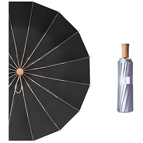 huiingwen 16 Ribs Pocket Mini Umbrella Titanium Silver Anti UV Sun Rain 3 Folding Umbrellas Cover
