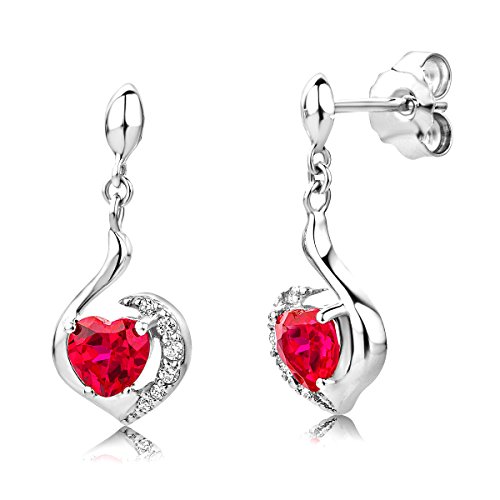 Preisvergleich Produktbild ByJoy Damen-Ohrringe 925 Sterling- Silber Herzschliff Rot Rubin