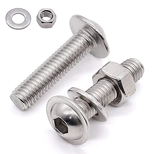 Glvaner (30 Sets) M5-0.8 x 12mm Flanged Washer Button Head Socket Cap Screws & Hex Nuts & Flat Washers, 18/8 Stainless Steel 304, Fully Threaded, Machine Coarse Thread, No Coating, Plain Finish
