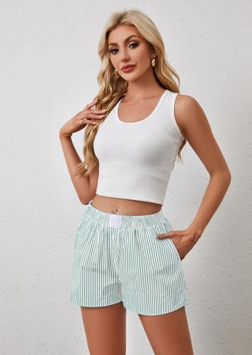 Image of Ythomm Womens Lounge Shorts Y2k Striped Print Elastic Waist Pajama Shorts Cute Boxers Bottoms With Pockets Comfy Sleepwear, X-Large