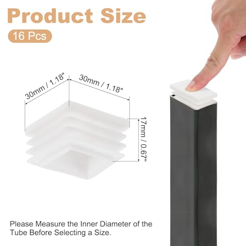 Image of PATIKIL Square Plastic Plug, 16 Pcs 1.18 Inch /30mm Tubing Insert End Caps Plastic Plug Cap for Square Tubes Chair Legs Furniture Metal Tubing Hardware Plugs Fences, White