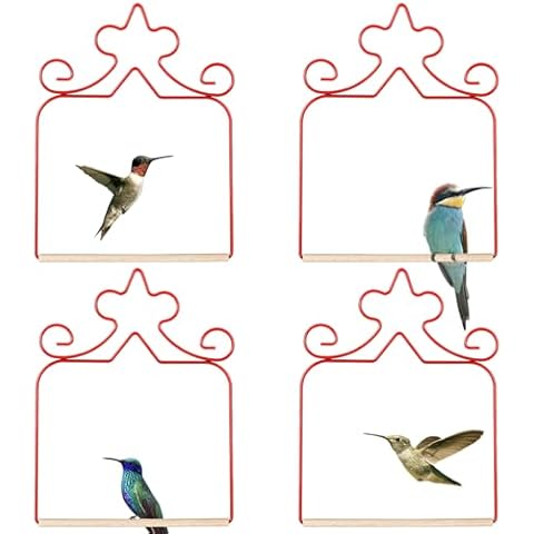Eyrosa Hummingbird Swings 4 Pack, Rust Resistant Metal Frame, Red Hummingbird Perches with Wooden Dowel,Perfect for Hanging Outdoor Trunk Lawn Patio Garden Yard Porch Cover