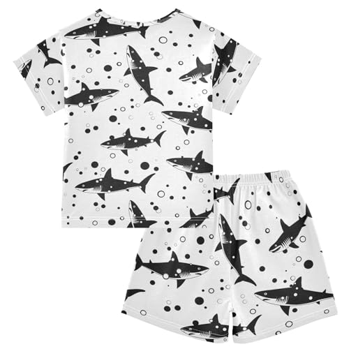 ALAZA Shark Black White Pajamas Short Sleeve 2 Piece Sleepwear Top and Bottom Pajama Set Unisex2