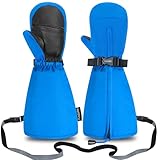 Andake キッズスキーミトン手袋 ロングカフ付き 防水 冬 暖かいスノーグローブ 幼児 赤ちゃん 女の子 男の子 (ブルー, 1-2歳)
