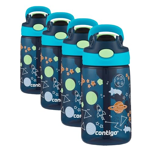 Image of Contigo Kids Water Bottle with Redesigned AUTOSPOUT Straw 14oz .Blueberry and Blue Raspberry & Blueberry and Blue Raspberry with Cosmos (Pack of 8)