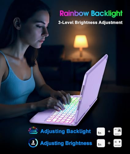 Image of Baisla iPad 9th Generation Case with Keyboard 10.2 inch (2021), 360 Rotatable with Trackpad & Rainbow Backlit, iPad Keyboard case for 9th /8th /7th, iPad Air 3, iPad Pro 10.5 (Metallic Purple)