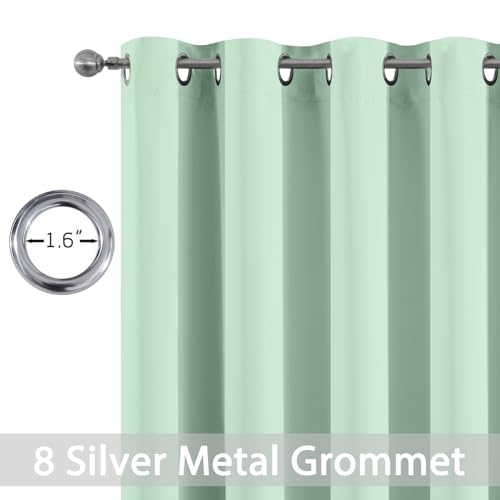 Yakamok Light Sage Green Blackout Curtains 63 Inches Length with Grommet Green Room Darkening Thermal Insulated Curtain Set of 2 Drapes for Bedroom Living Room, 52W x 63L, Light Sage,2 Panels