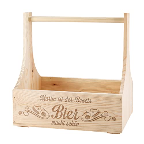 Preisvergleich Produktbild Cera & Toys® praktischer Bierträger aus Holz - Bier macht schön - mit Gravur Ihres Wunschnamens
