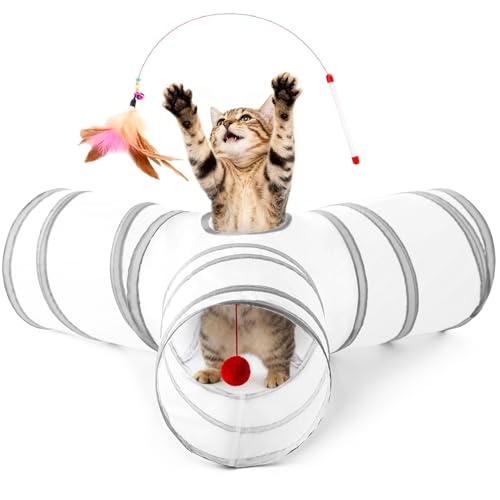 Love's cabin Cat Tunnel for Indoor Cats, 3-Way Collapsible Play Tunnel