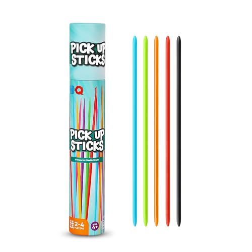 Point Games Hi-Q Pick Up Sticks Game: 41 Brightly Colored Plastic 7 Pick up Sticks in Storage Can for All Ages!