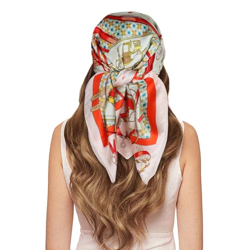 EXTREE 100% Pure Mulberry Silk Scarf Fashion Hair for Women Scarf Lightweight Square Neckerchief 27.5× 27.5 inches New Car Orange