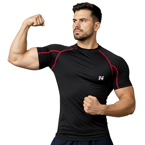Image of NINQ Full Sleeve Compression, Workout, Round Neck, Down Shoulder T-Shirt - Men's Gym, Athletic & Sports Tights for Fitness