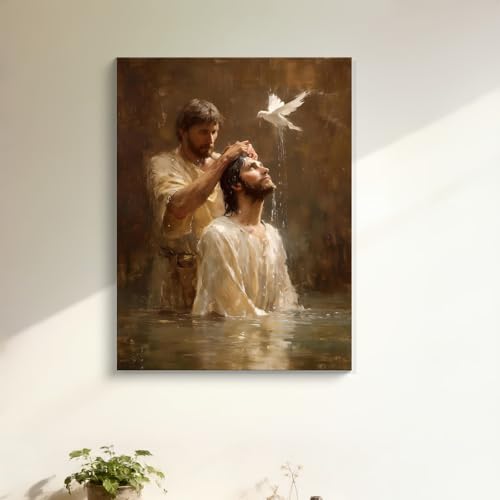 Framed Jesus Baptism Wall Art Canvas Print Religious Decor 16x24 Inch by QkyLuck - Used condition - Image 4