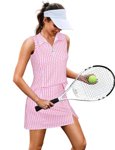 Koscacy Women's Tennis Skort Set Zip Up Tank Top 2 Piece Summer Outfit4