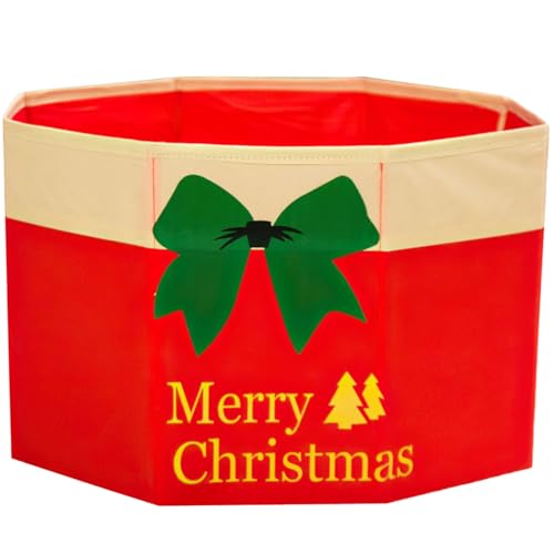 Red Christmas Tree Stand Cover, Festive 17X11 in Tree Collar Box, Bow Design Ornament, Non-Woven Holiday Base Cover, Decorative Tree Storage Ring