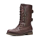 DREAM PAIRS Women's Combat Boots, Mid Calf Built-in Wallet Pocket Lace up Military Ankle Booties,Size 8,Burgundy,TERRAN