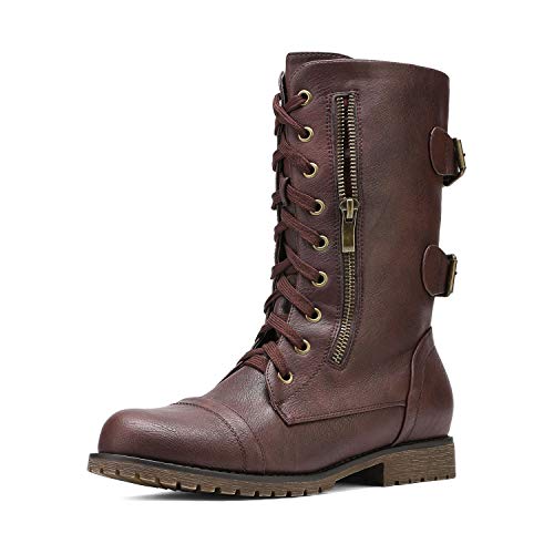 DREAM PAIRS Women's Mid Calf Built-in Wallet Pocket Lace up Military Combat Boots 10 Classic Burgundy
